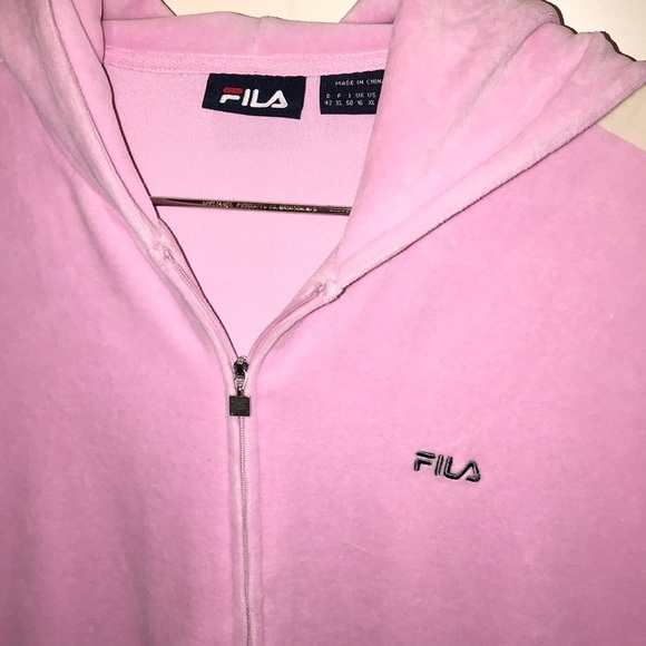 FILA Pink Velour Zip-Up Hooded Jacket - Picture 3 of 9